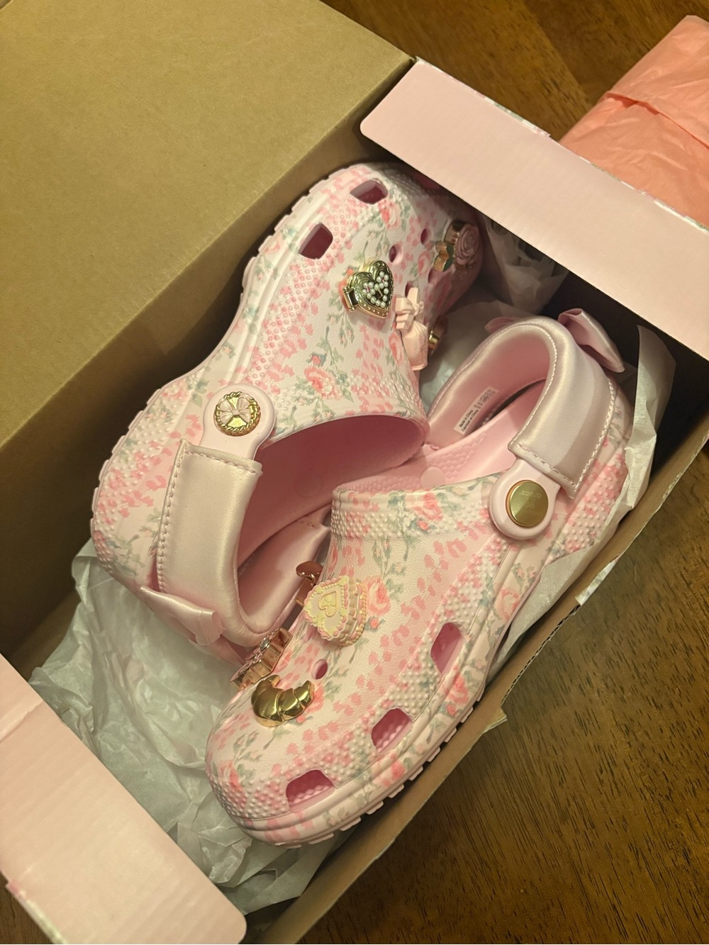 LoveShackFancy Girls' Pink Floral Clog Sandals with Charms